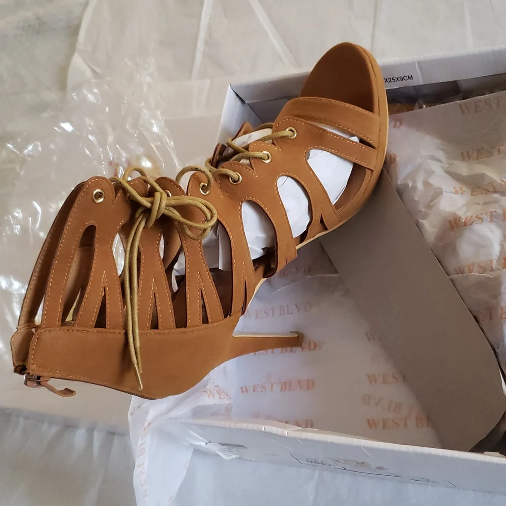 West Blvd New Pumps Gladiator High Heels Caged Lace Up Platform Shoes 10 Sexy!